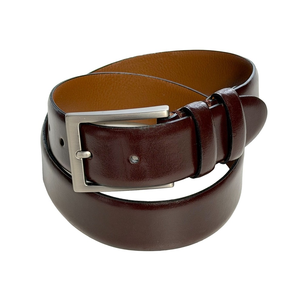 Joseph Abboud Brown Leather Belt with Silver Buckle